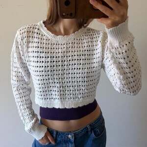 Princess Polly 100% organic cotton cropped open knit long sleeve sweater